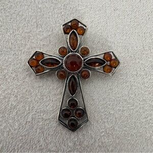 925 Sterling silver amber Cross Pendant
